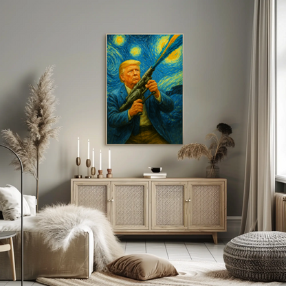 Donald Trump Starry Night Blaster Futuristic Action Vintage Travel Poster