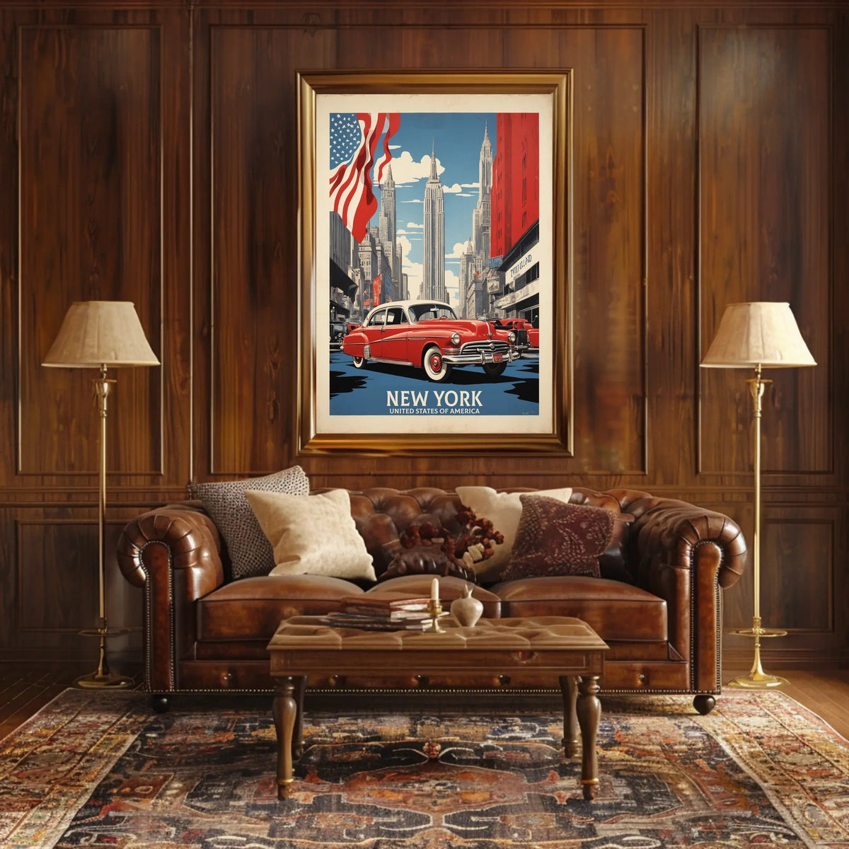 New York City Skyline Travel Poster Vintage Wall Art