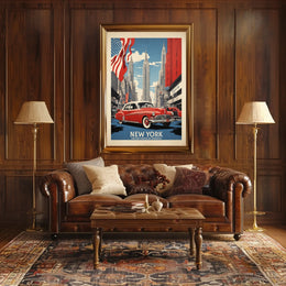New York City Skyline Travel Poster Vintage Wall Art