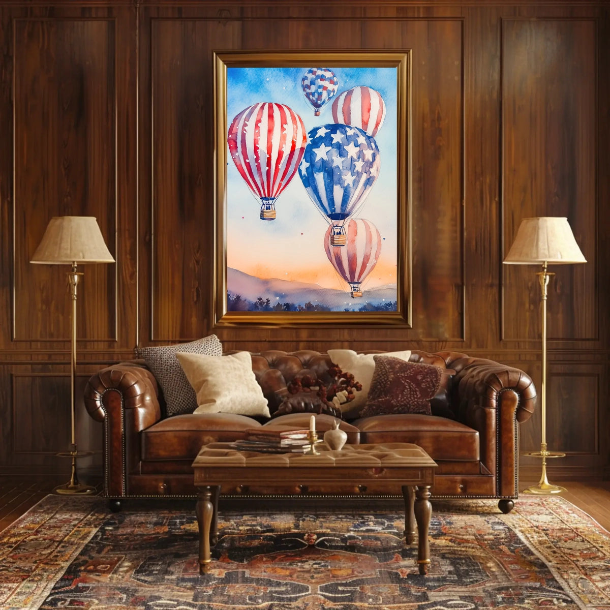 Watercolor Skyline Overhead Hot Air Balloon Festival Poster