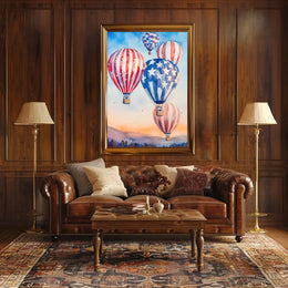 Watercolor Skyline Overhead Hot Air Balloon Festival Poster