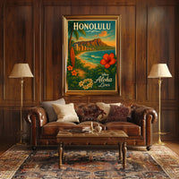 Honolulu Vintage Travel Poster Tropical Paradise Adventure