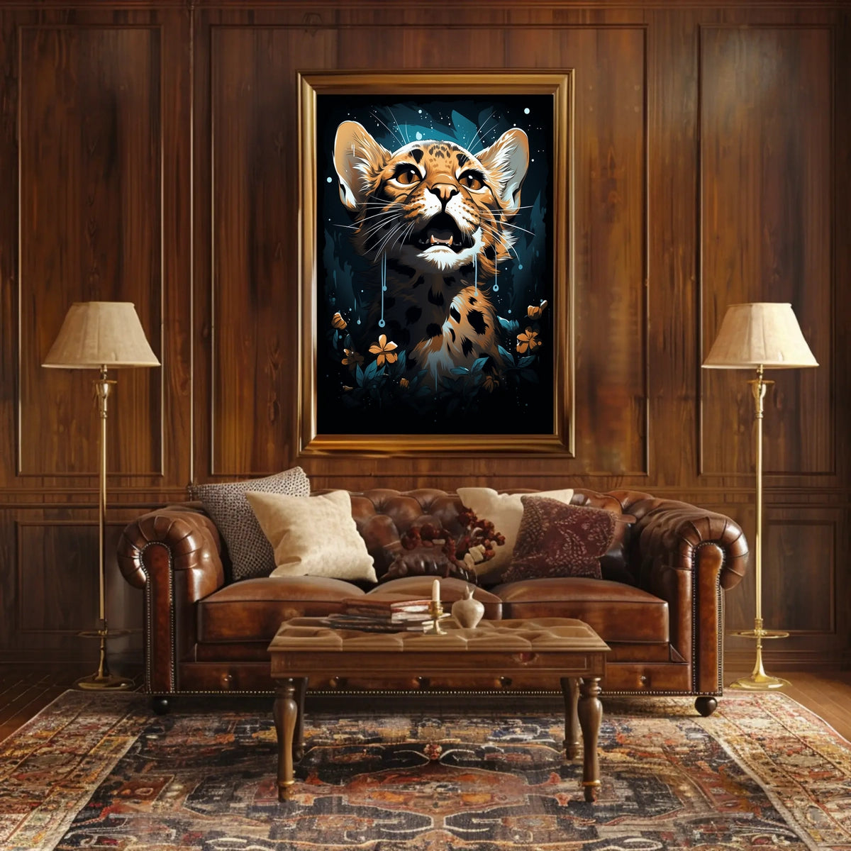 Mystical Jungle Leopard Surreal Art Poster Print