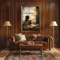 Little Girl Watching Fireworks At Window Scene Poster