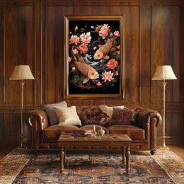 Koi Fish and Peony Japanese Art Poster