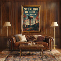 Vintage Sterling Heights Water Tower Retro Poster
