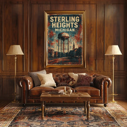 Vintage Sterling Heights Water Tower Retro Poster