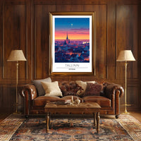 Tallinn Dusk Skyline Travel Poster