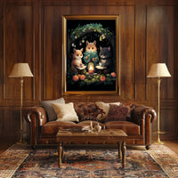 Whimsical Foxes Lantern Reading Forest Poster