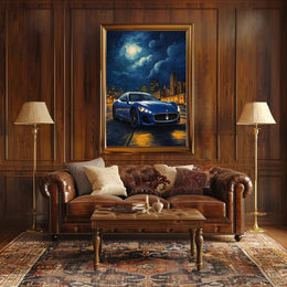 Maserati Blue Sports Car at Night Artistic Poster