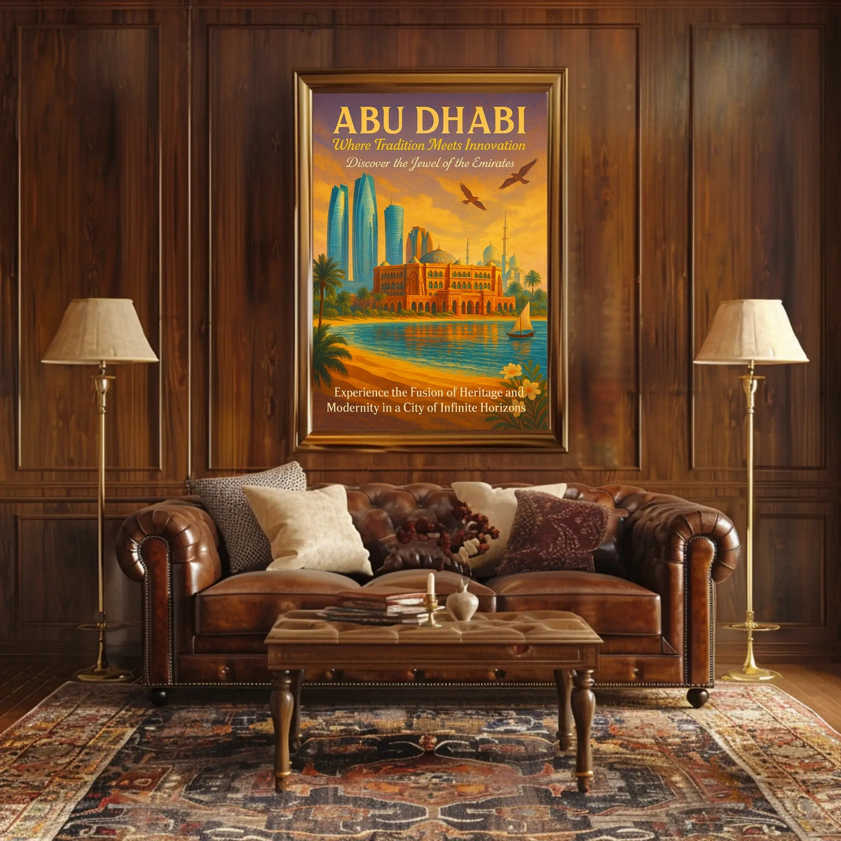 Abu Dhabi Elegance Vintage Travel Poster Fusion