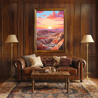 Badlands Sunset at Dusk: National Park Poster