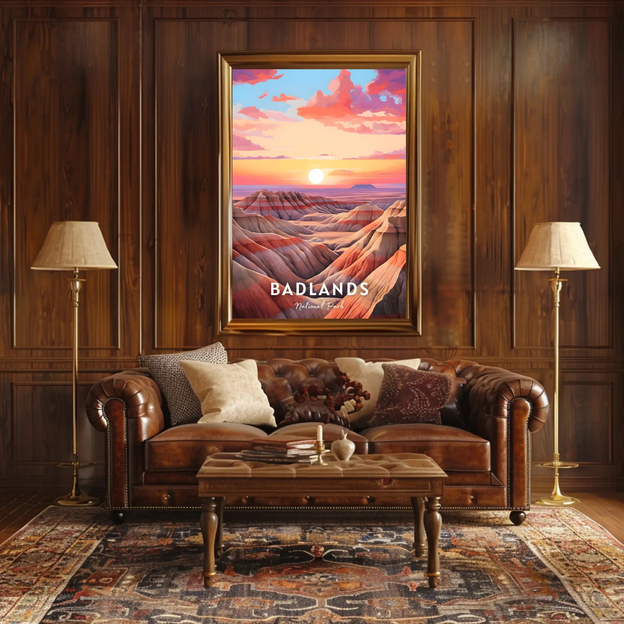 Badlands Sunset at Dusk: National Park Poster