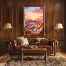 Badlands Sunset at Dusk: National Park Poster