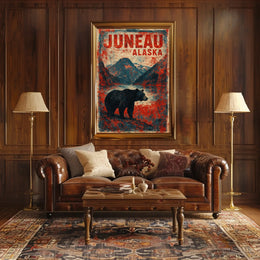 Juneau Bear Silhouette Adventure Vintage Poster
