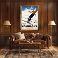 Skiing Adventure Travel Poster in Vintage French Alps Style PosterGoat