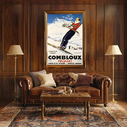 Skiing Adventure Travel Poster in Vintage French Alps Style PosterGoat