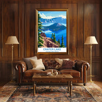 Crater Lake National Park Scenic Illustration Poster