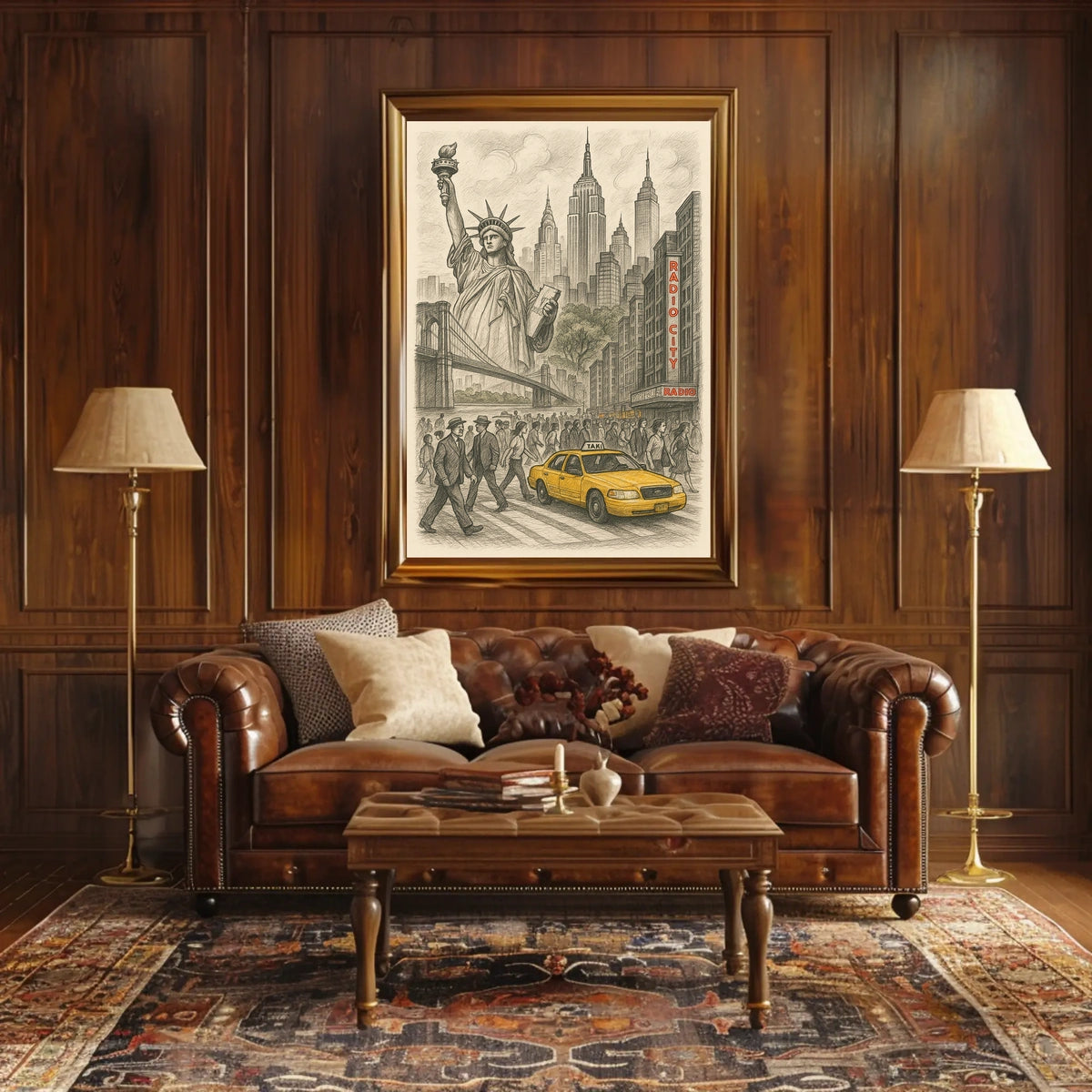 New York City Iconic Landmarks Poster Vintage Wall Art