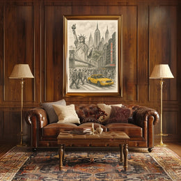 New York City Iconic Landmarks Poster Vintage Wall Art
