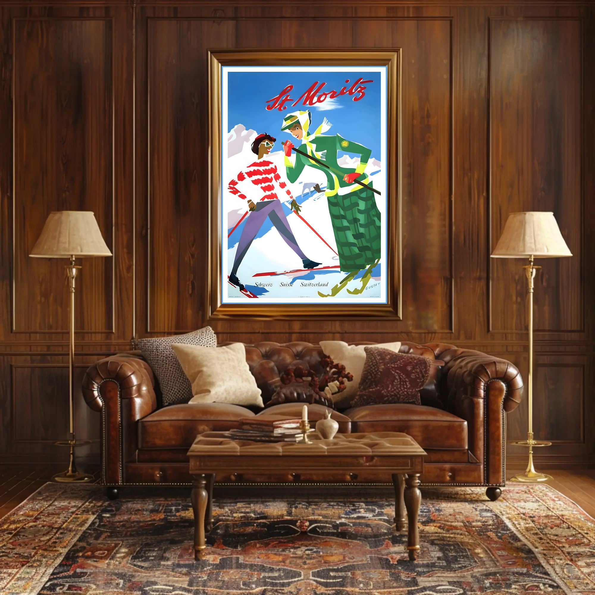 Vintage St. Moritz Skiers Travel Poster PosterGoat