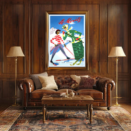 Vintage St. Moritz Skiers Travel Poster PosterGoat