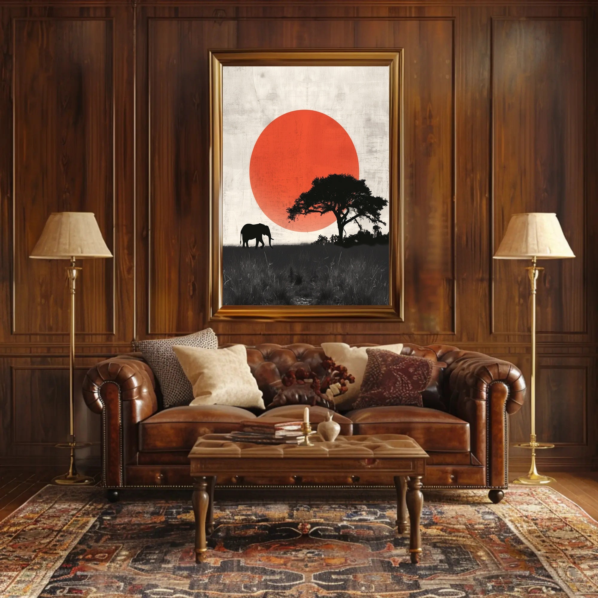 Elephant Sunset Poster Minimalist Safari Wall Art