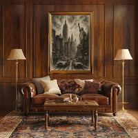 New York City Poster Vintage Cityscape Landmarks Wall Art