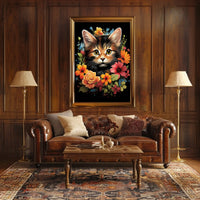 Charming Cat and Flowers Modern Art Poster