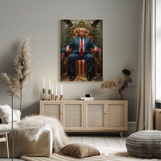 Vintage President Trump 2025 Poster Sitting In Kings Chair