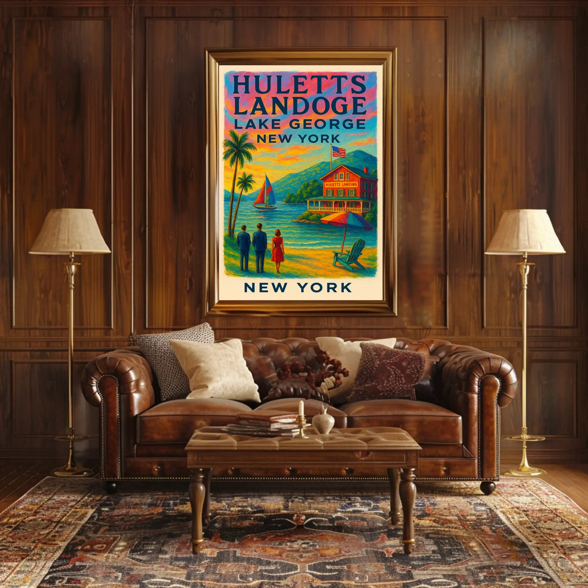 Serene Lake George Lakeside Sunset Poster Vintage Wall Art