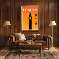 Big Ben Silhouette Image with Scenic UK Travel Poster