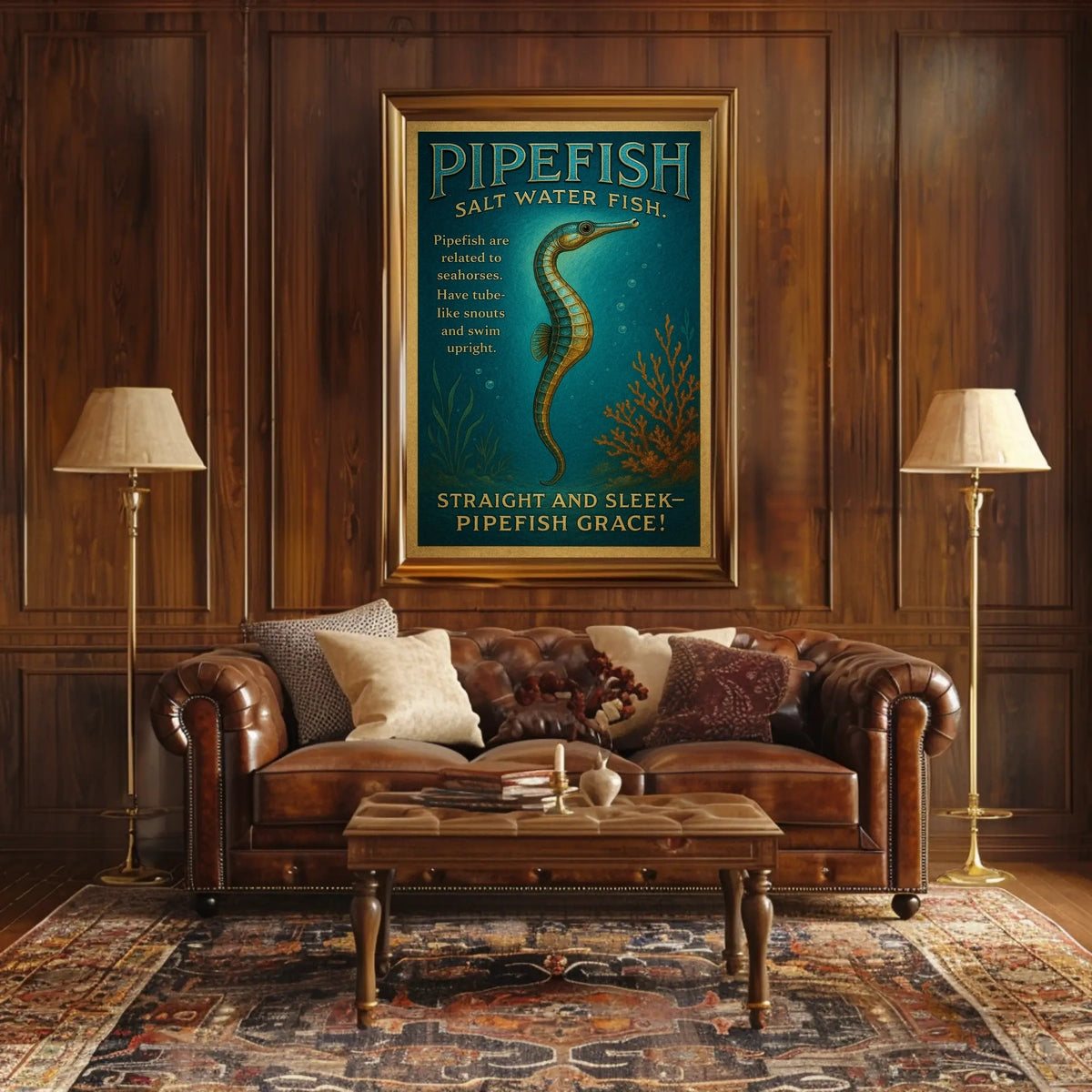 Pipefish Illustration: Vintage Marine Life Educational Poster
