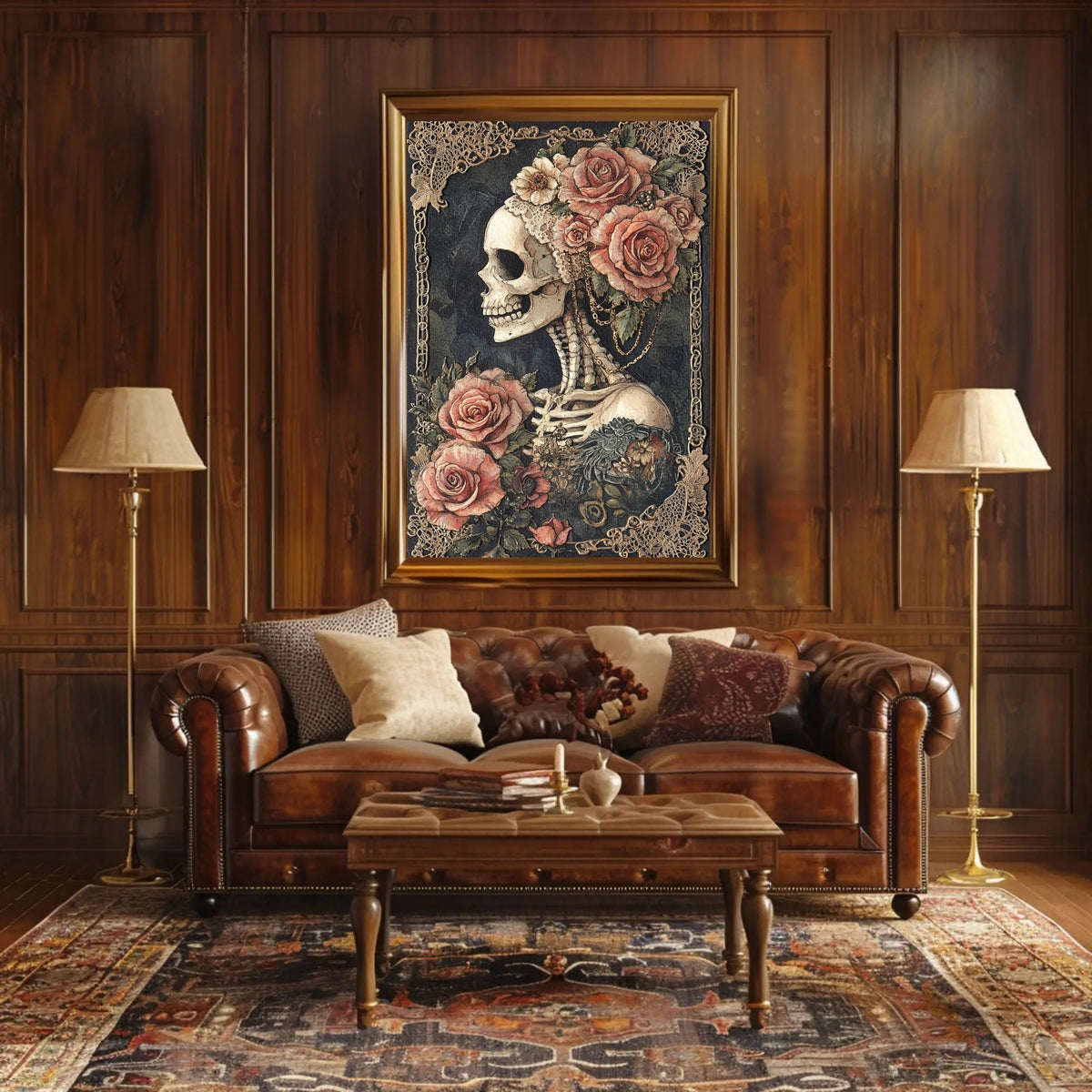 Skull and Roses Floral Elegance Artistic Poster