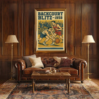 Backcourt Blitz 1958 Vintage Sports Poster
