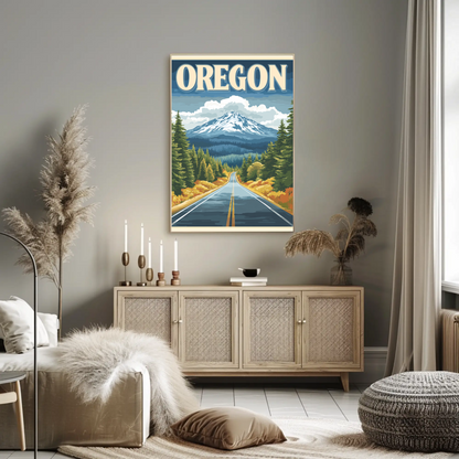Oregon Vintage Poster - Scenic Mountain Road