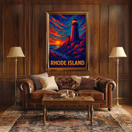 Rhode Island Lighthouse At Sunset Poster