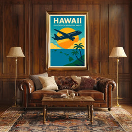 Hawaii Adventure Plane Vintage Travel Poster