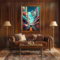 Futuristic Cityscape with High-Speed Train Poster