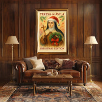 Festive Nun Artistic Poster with Christmas and Religious Elements