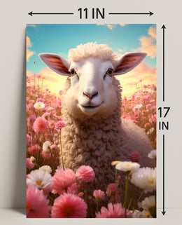Serene Sheep In Blooming Meadow Poster PosterGoat