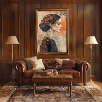 Elegant Woman's Profile with Floral Elements - Artistic Poster