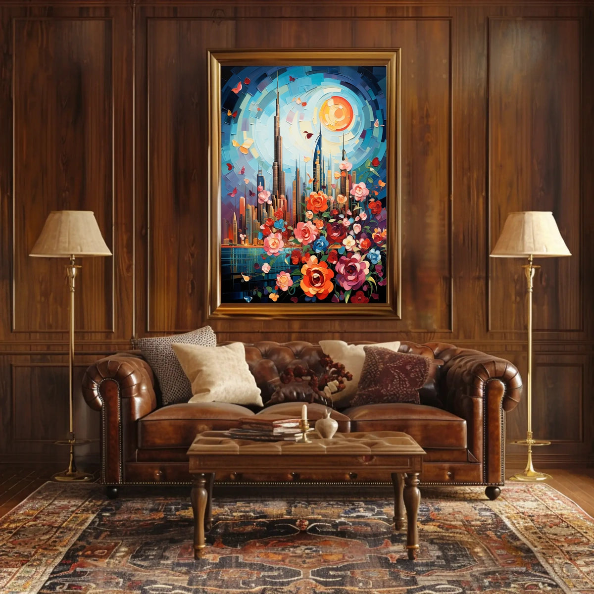 Dubai Skyline with Flowers Celebrates Urban or Cityscape Poster
