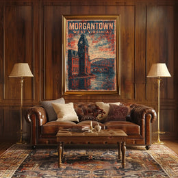 Morgantown Clock Tower River Art Deco Collectors Poster
