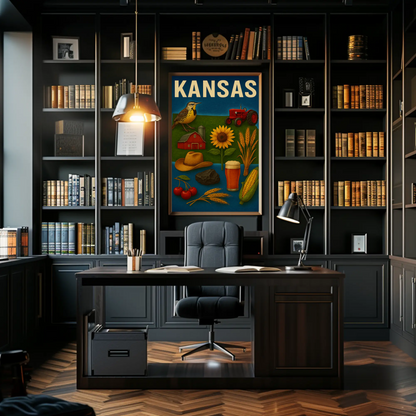 Kansas State Symbols Agriculture Sunflower Tractor Poster Poster
