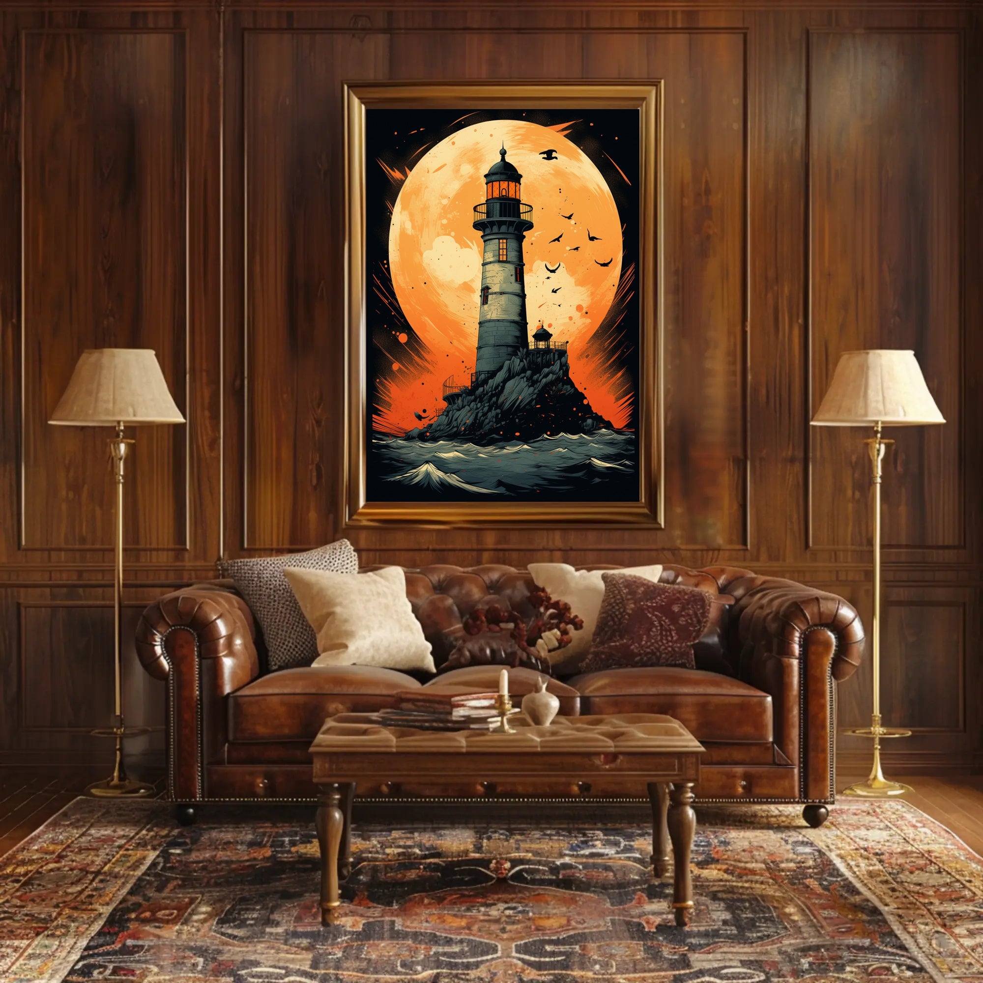 Lighthouse Under The Moon Poster PosterGoat
