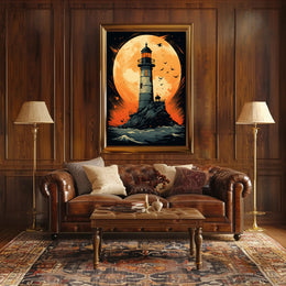 Lighthouse Under The Moon Poster PosterGoat
