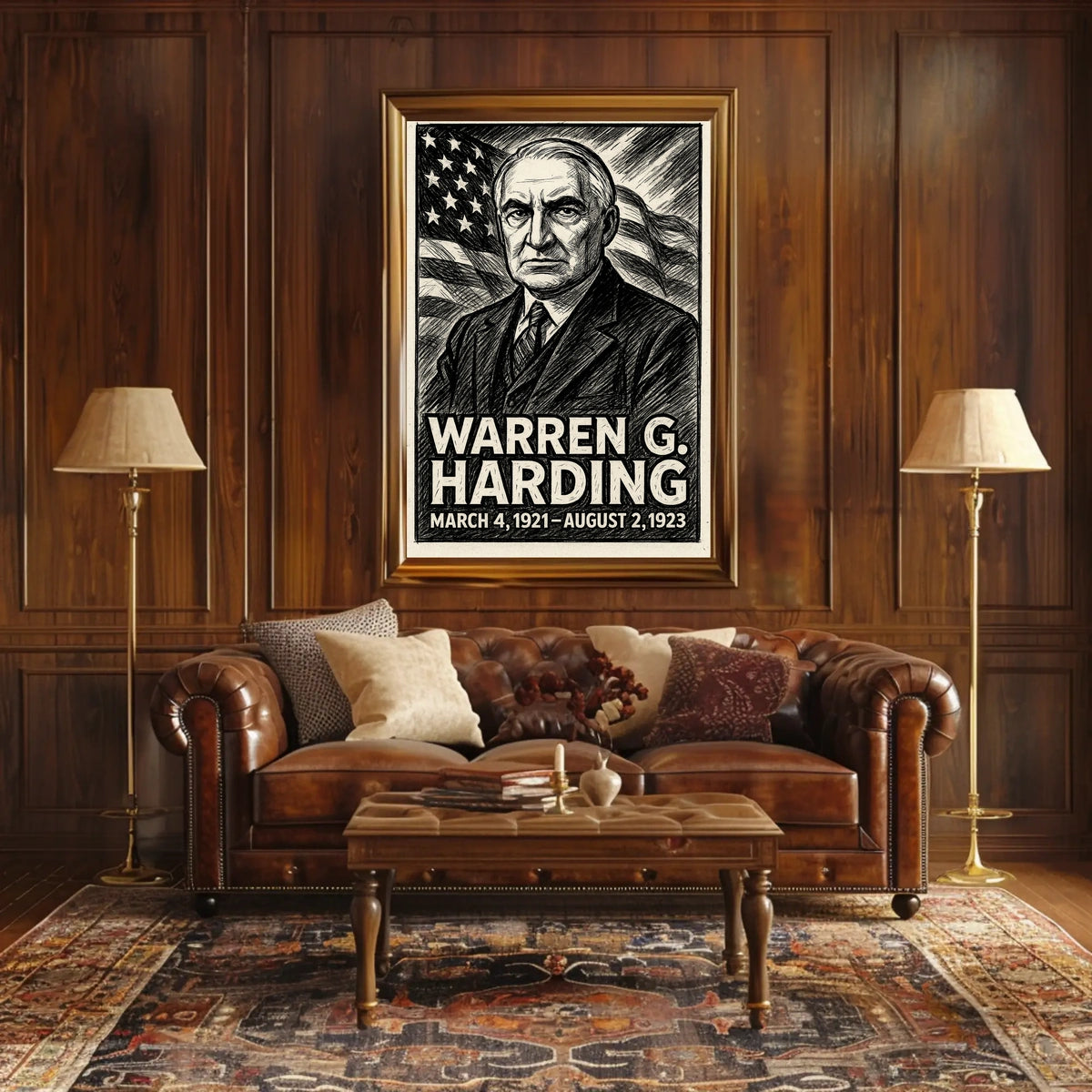 Warren G. Harding 29th President of the United States B & W Comic Sketch Poster