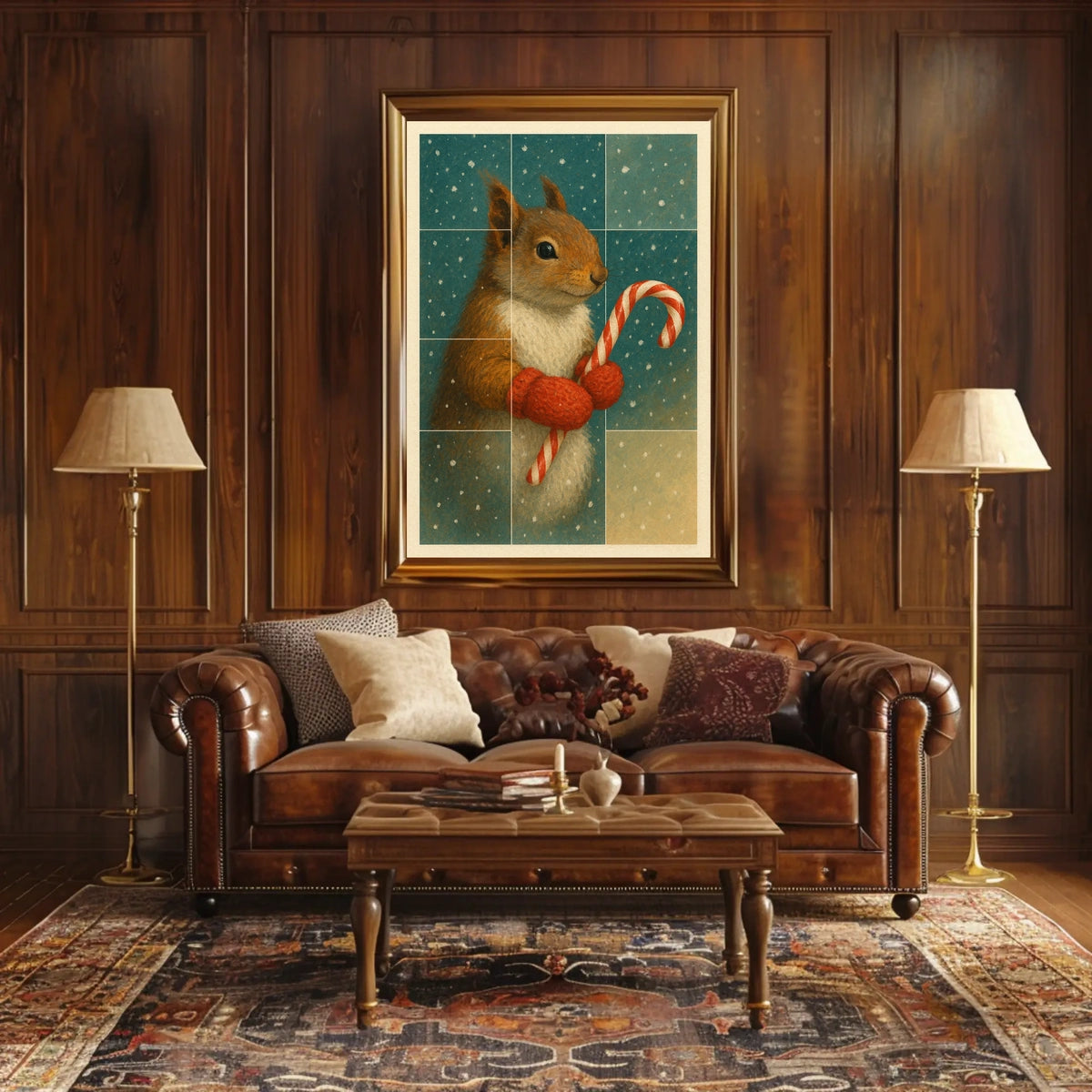 Winter Squirrel With Candy Cane Poster