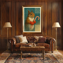 Winter Squirrel With Candy Cane Poster